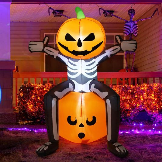 COMIN Halloween Inflatables 5FT Skull Skeleton Pumpkin Head with Built-in LEDs Blow Up Yard Decoration for Holiday Party Indoor, Outdoor, Yard, Garden, Lawn