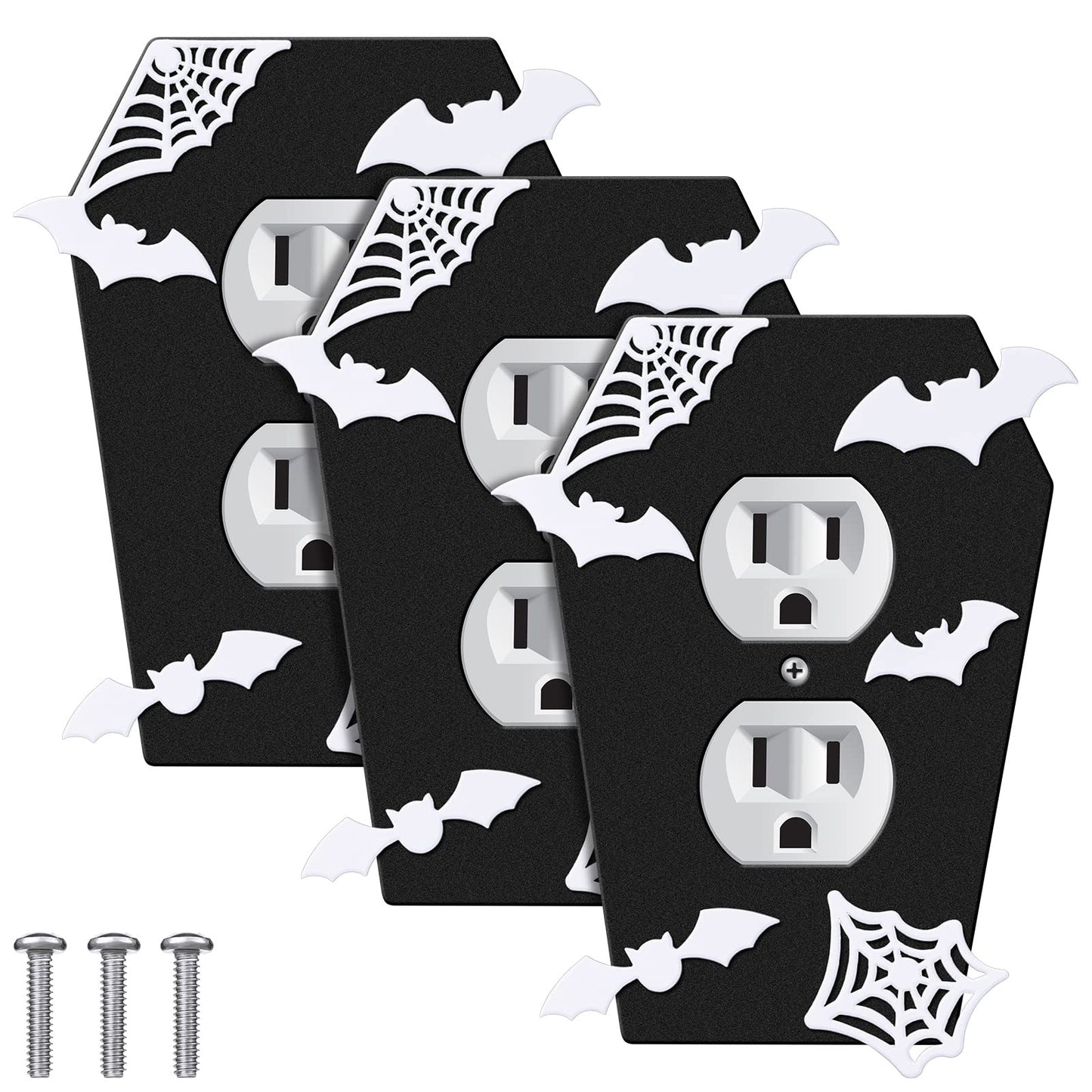 Peryiter 3 Pieces Gothic Coffin Light Switch Cover Wall Plate Gothic Halloween Decor Switch Cover Coffin Outlet Light Goth Bat Wall Plate Outlet Accessory for Bedroom Home Office(Elegant Style)