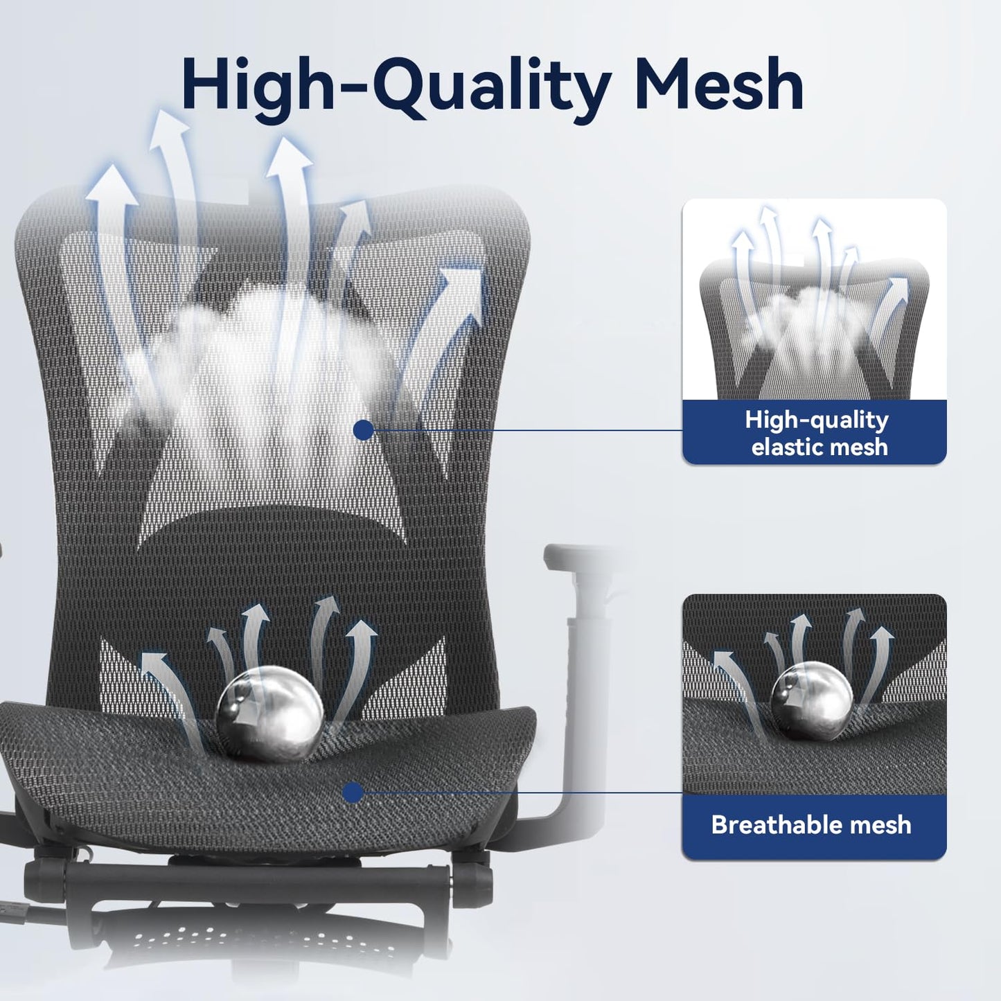 Ergonomic Office Chair, 3-Level Tilt Backrest, 3D Headrest, 3D Armrest and Retractable Footrest, Mesh Breathable SGS Class 4 Gas Clylinder, Black