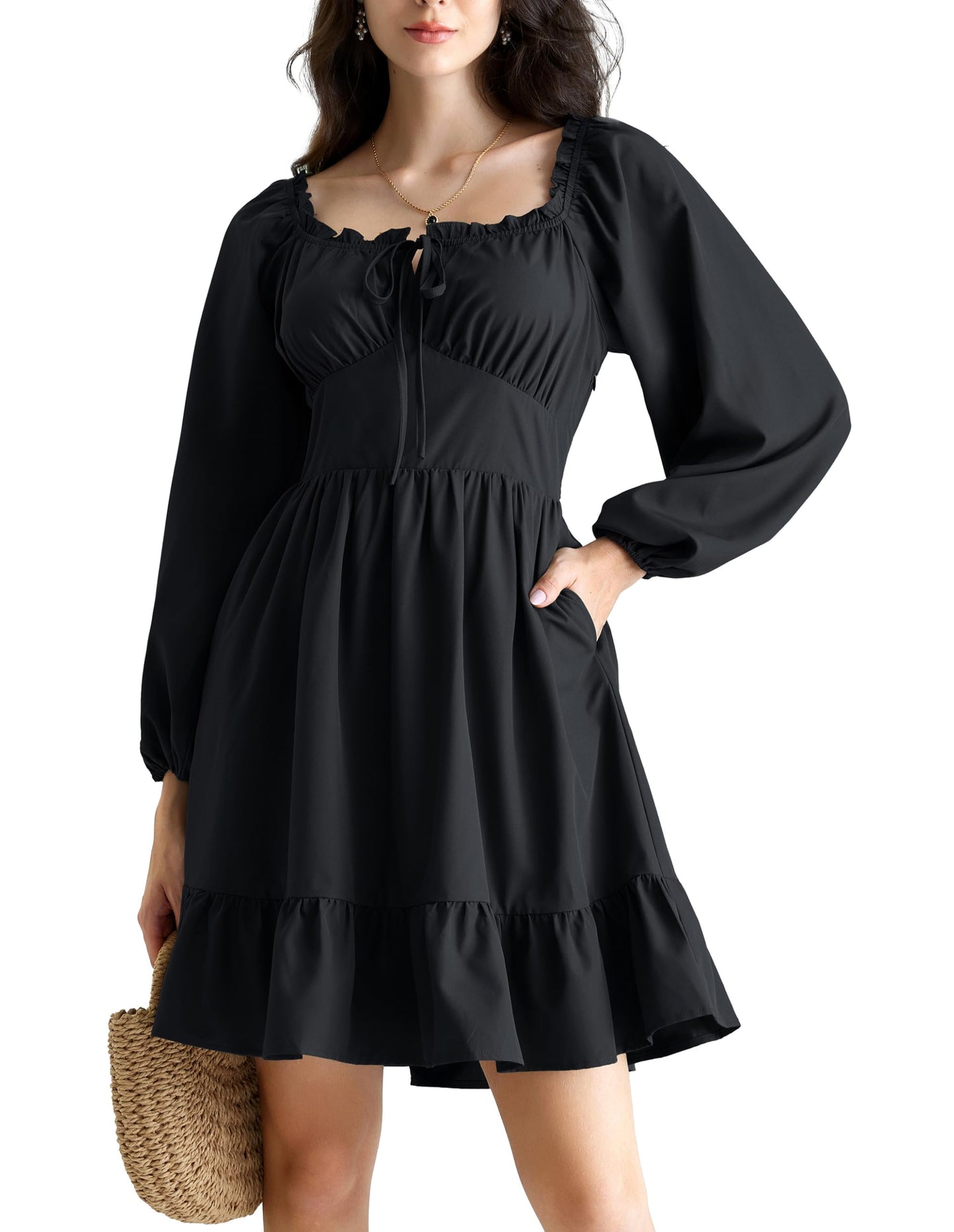 Corset Dresses for Women Renaissance Pirate Long Sleeve Milkmaid Mini Dress Black L
