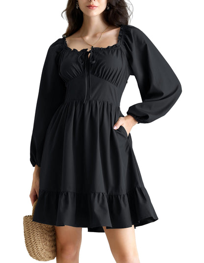 Corset Dresses for Women Renaissance Pirate Long Sleeve Milkmaid Mini Dress Black L