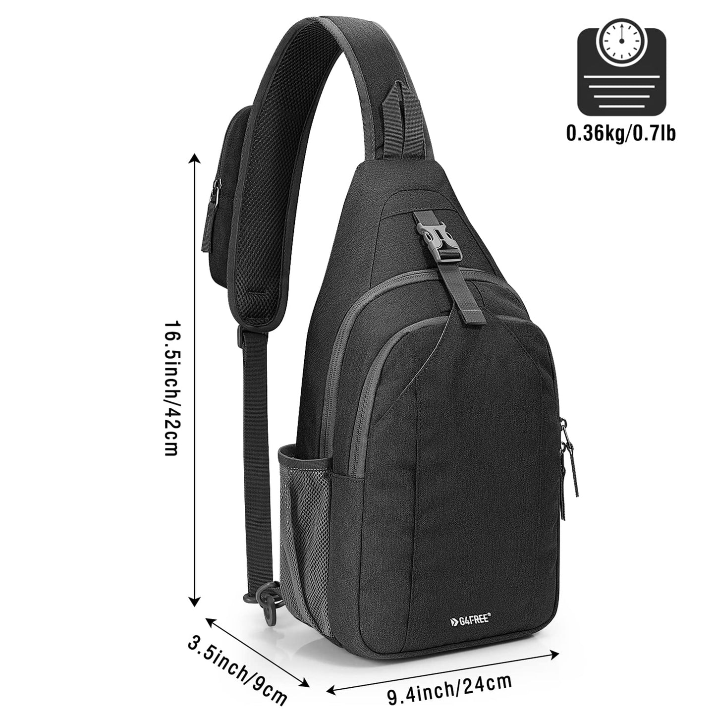G4Free Sling Bag Rucksack, Diebstahlschutz, Brusttasche, Umhängetasche, Crossbody, Fitnessstudio, Tagesrucksack mit Kopfhörerloch für Outdoor, Radfahren, Reisen, Wandern, Herren und Damen