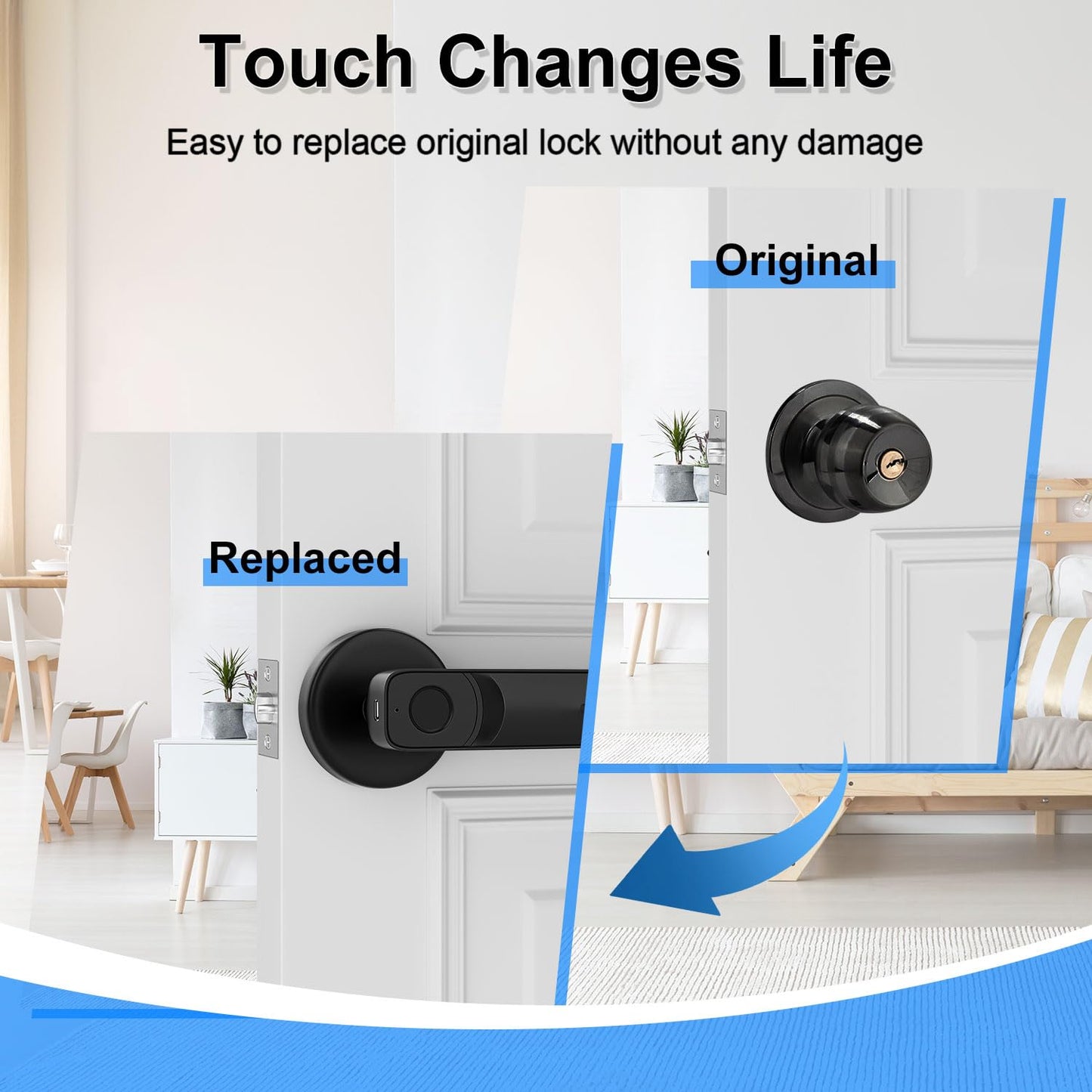 IKOED Fingerprint Door Lock with Smart APP,Fingerprint Door Knob,Biometric Door Knob Keyless Entry Door Lock with Tuya for Home/Bedroom/Office/Apartment/Airbnb Black