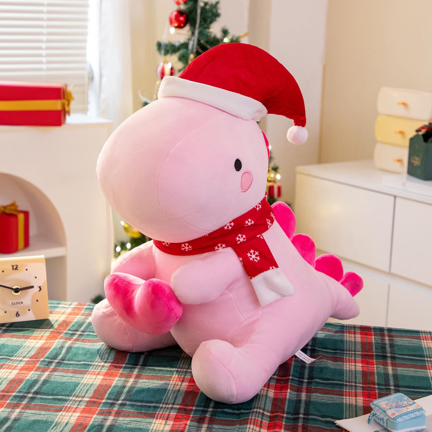 SQEQE Dinosaur Plush Pillow, Cute Loving Stuffed Dinosaur with Heart, Christmas Stuffed Animal Plush Toys Gift for Her Girls Kids (Pink, 12 Inch)