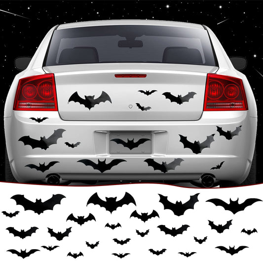 Flutesan 28 Pieces Halloween Bats Car Magnet 4 Different Sizes Realistic PVC 3D Bat Stickers Halloween Fridge Magnets for Holiday Party Home Car Garage Door Decor(Black)