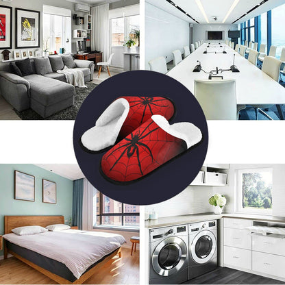 Glaphy Halloween Spider Web Red Black Slippers for Men, Memory Foam House Slippers, Non-Slip Indoor Outdoor Winter Bedroom Shoes, 9-12