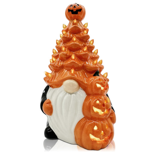 Halloween Decorations, Halloween Gnomes Ceramic Tree Decor, Orange Gnome Pumpkin Decor, Ceramic Tree Decorations for Home Tables Indoor