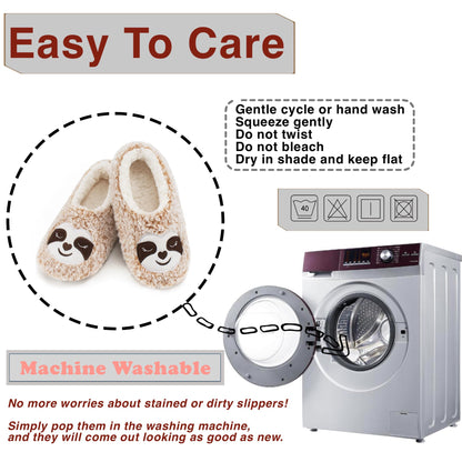 cosyone1997 Cute Slippers for Women Toddler Kids Girls Boys Teens, Fuzzy Bedroom Shoes Indoor, Soft Cozy Fluffy House Sock, Unique Funny Christmas Gifts for Mom Animal Lovers, Tan Sloth Size 7-8