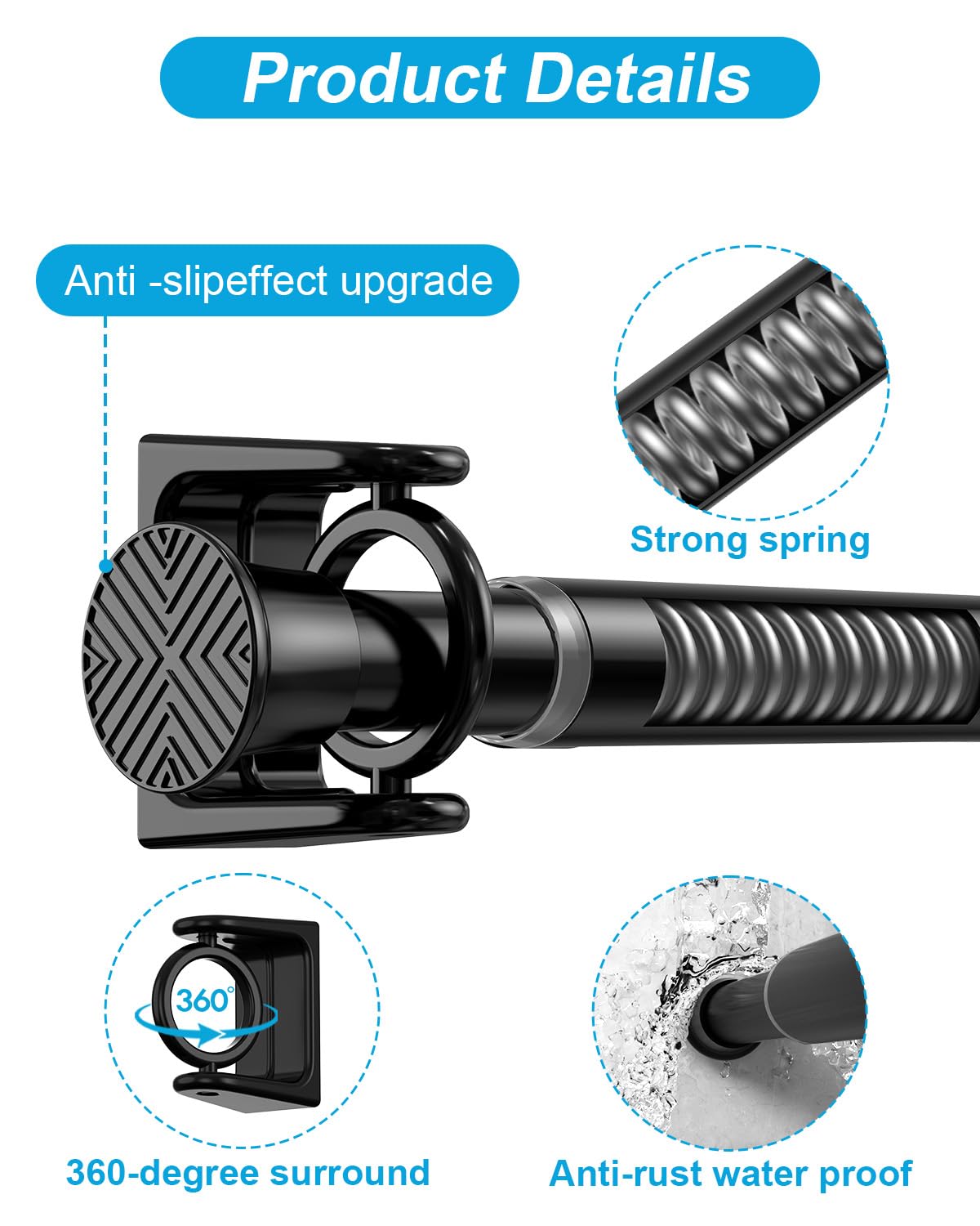 2Pack Tension Rod 24-48Inch Black Curtain Rods for Windows Spring Adjustable Curtain Rods no Drilling Tension Curtain Rods for Window,Doorway,Closets