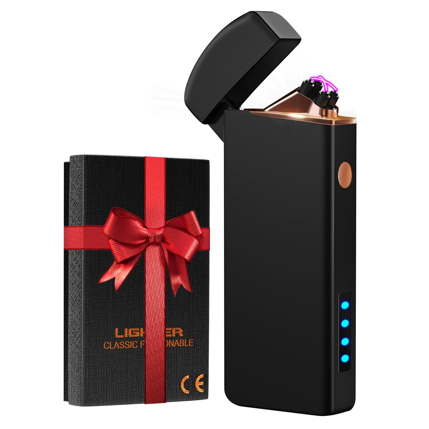 Coquimbo Gifts for Men Dad Him, Electric Lighter USB Rechargeable Windproof Flameless Dual Arc Plasma Lighter for Household Candle Incense Fireplace (Black)