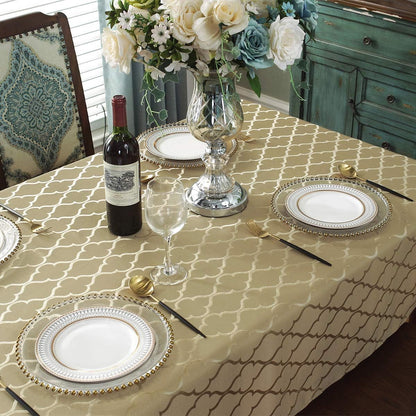 Jacquard Tablecloth Flower Pattern Polyester Table Cloth Spill Proof Dust-Proof Wrinkle Resistant Table Cover for Kitchen Dining Tabletop Decoration (Rectangle/Oblong, 60" x 84" (6-8 Seats), Gold)