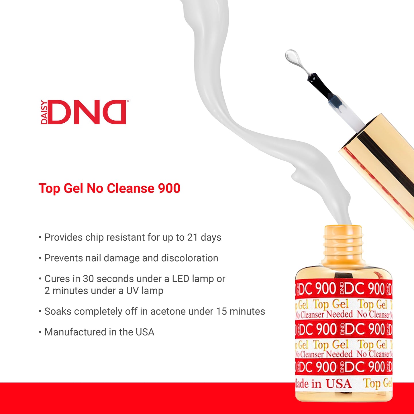 DND DC Base Gel and Top Gel Polish No Cleanse Set, UV/LED GelBase Polish 800 and No Cleanse Top Coat 900, Salon Professional Gel Polish Duo, 0.5 Fl Oz Each