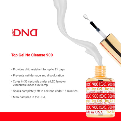 DND DC Base Gel and Top Gel Polish No Cleanse Set, UV/LED GelBase Polish 800 and No Cleanse Top Coat 900, Salon Professional Gel Polish Duo, 0.5 Fl Oz Each