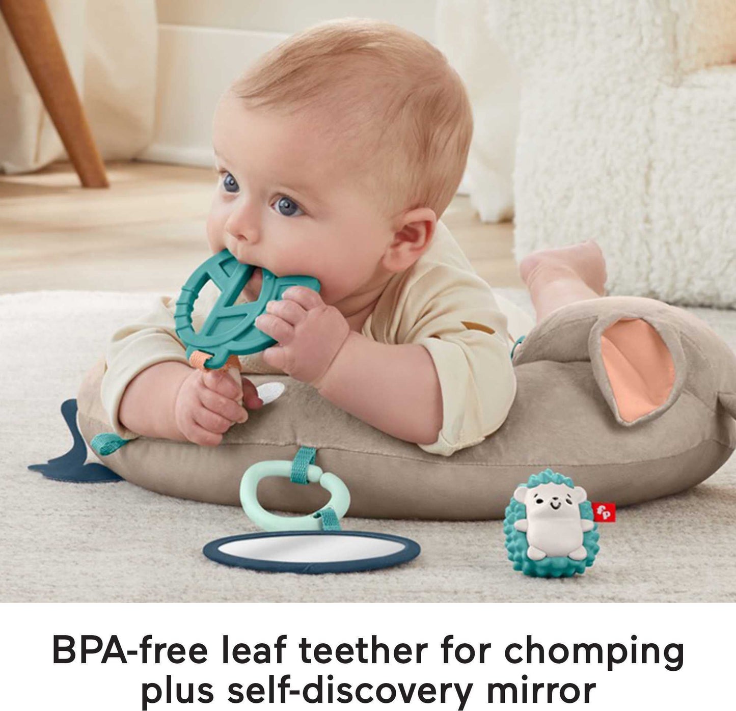 Fisher-Price Baby Toy Tummy Time Fawn Wedge, Animal-Themed Support with Mirror, Teether & Rattle for Developmental Play Newborns Ages 0+ Months