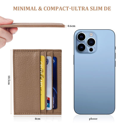 URAQT Credit Card Holder Wallet, RFID Blocking Leather Ultra Slim Wallet, Thin Minimalist Credit Card Case Card Protector, Front Pocket Wallets for Men, Women - 6 Card Slots and 1 Pockets (Brown)