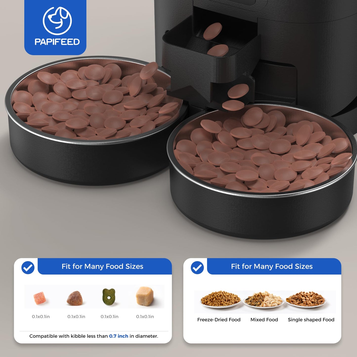 PAPIFEED 7L Automatic Cat Feeder for 2 Cats - 2.4G WiFi Timed Auto Feeder with APP Control, Cat Food Dispenser with Alexa for Multiple Cats, Detachable for Easy Clean, 1-10 Meals Per Day - Black