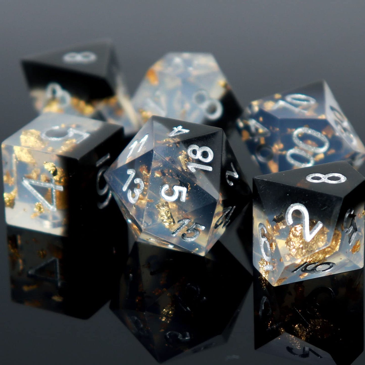 Haxtec DND Dice Set Black Sharp Edge Resin Dice Gold Flakes with Dice Case Black White Gold D&D Dice for RPG Role Playing Games Dungeons and Dragons Gift War Series