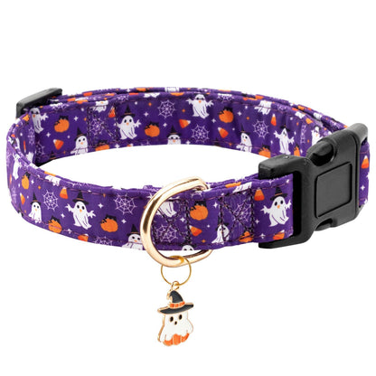 Gelwoo Fall Dog Collar,Soft and Cute Halloween Collars with Ghost Patterned Design for Girl Female Boy Dogs,Adjustable Buckle Pet Collar for Small Medium Large Dogs (Purple Ghost, S)