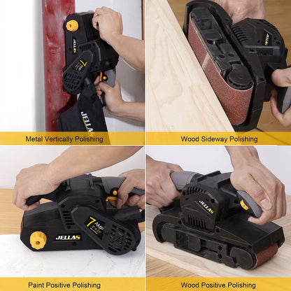 Jellas 7Amp Belt Sander 3 × 21-Inch with Dust Bag, Bench Sander with Variable-speed Control, 2 in 1 Vacuum Adapter, 10 Feet (3 Meters) Length Power Cord - BS750
