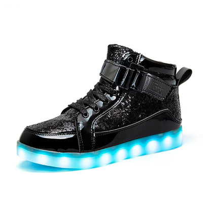 IGxx LED Light Up Shoes for Men USB Recharging High Top Sneakers Women Kids Glitter Black 12