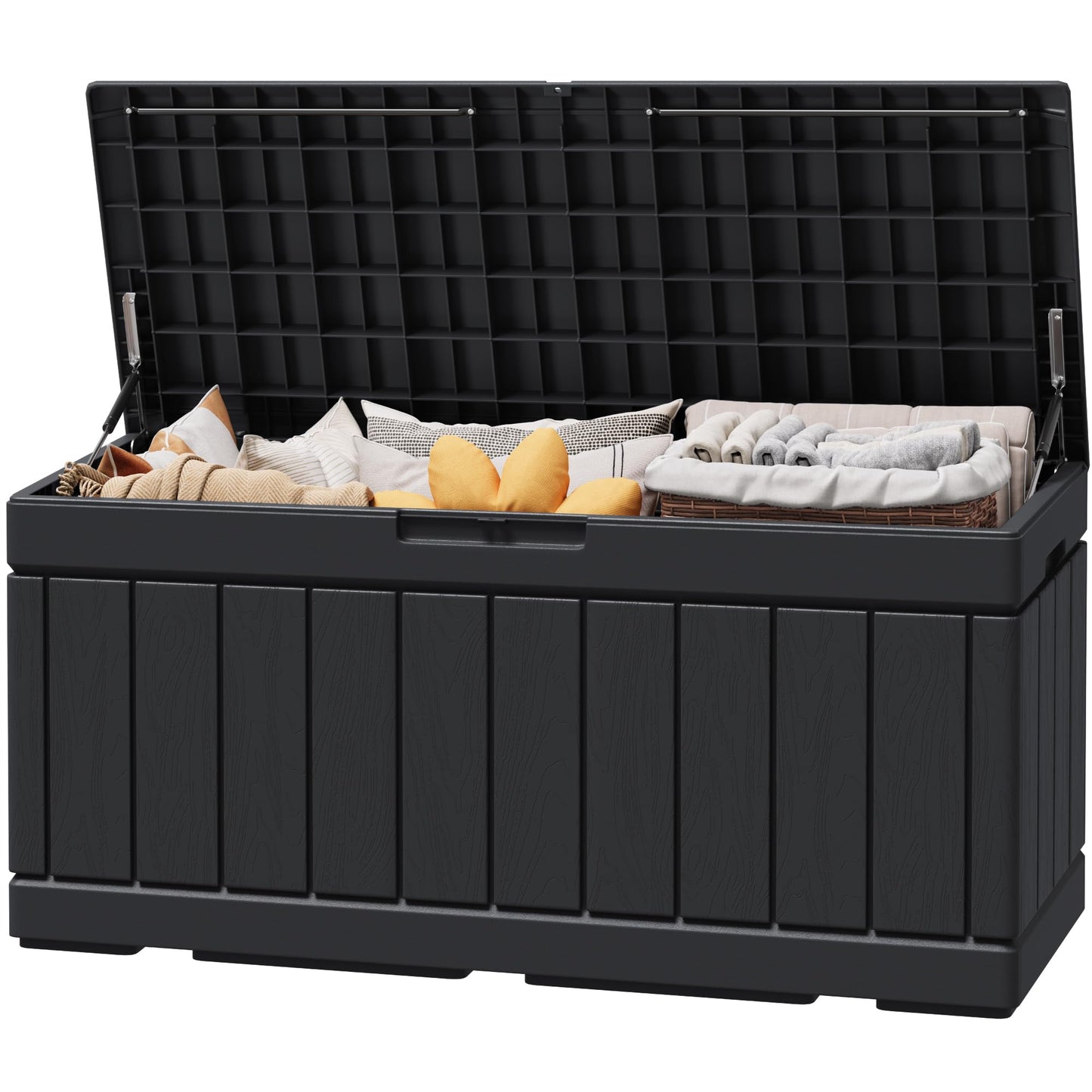 Greesum 82 Gallon Resin Deck Box Large Outdoor Storage for Patio Furniture, Garden Tools, Pool Supplies, Weatherproof and UV Resistant, Lockable, Black