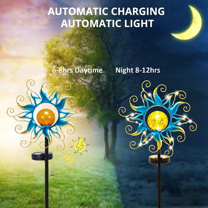 Kacux Solar Lights Outdoor Garden Decor, Blue Metal Sun Crackle Glass Globe Stake Waterproof 30LED Decorations Unique Gifts for Women,Mom,Outside, Patio,Lawn,Yard,Pathway