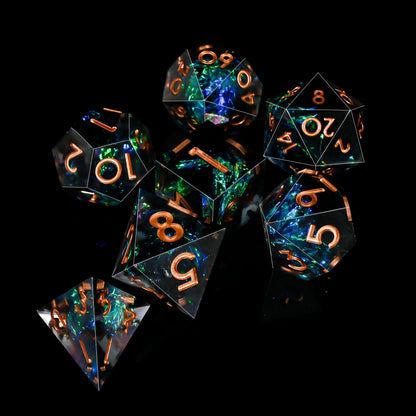 DND Dice Set Sharp Edge Dice Set 7 Piece DND polyhedral Dice Numbers with Gold Leaf Exquisite Tin Box Packaging,Ideal for Dungeons & Dragons RPG and Board Games (Black Copper Lettering)