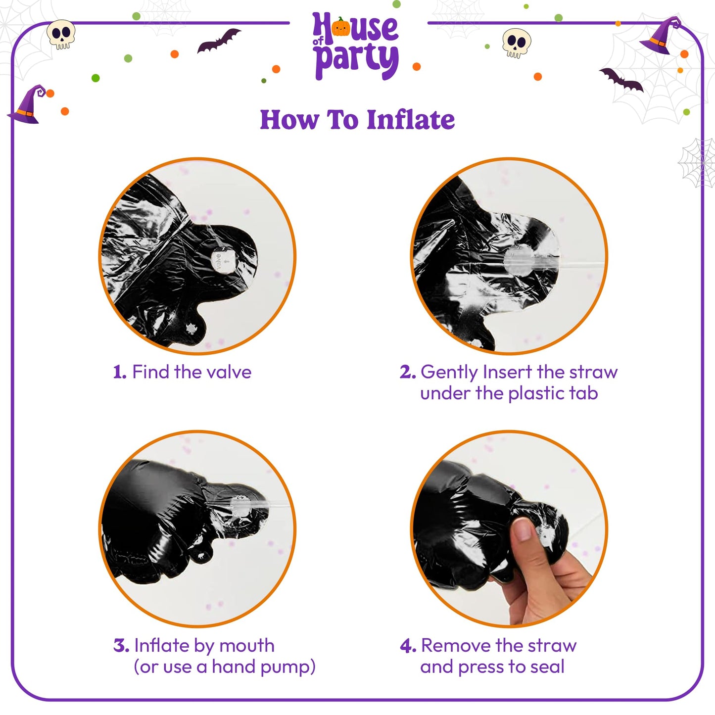 HOUSE OF PARTY Halloween Balloon Arch Kit 80 Pcs - 5/10/12/18 Inch Balloons Garland with 16" BOO Foil Balloon & Stretchy Spider Web For Halloween Party & Kids Birthday Decorations