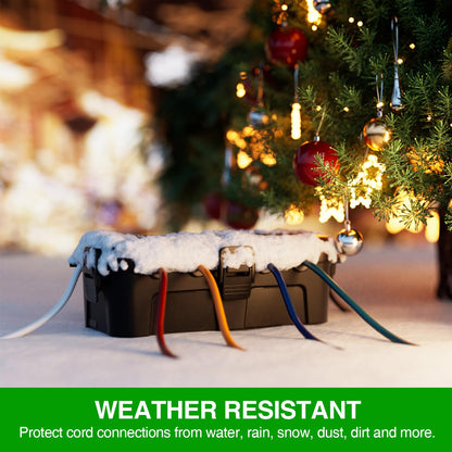 Flemoon Medium Outdoor Electrical Box (11.5x5.2x4 inch), IP54 Waterproof Extension Cord Cover w/6 Cable Entry Ports, Weatherproof Connection Box for Power Strip, Timer, Plug, Holiday Lights, Black