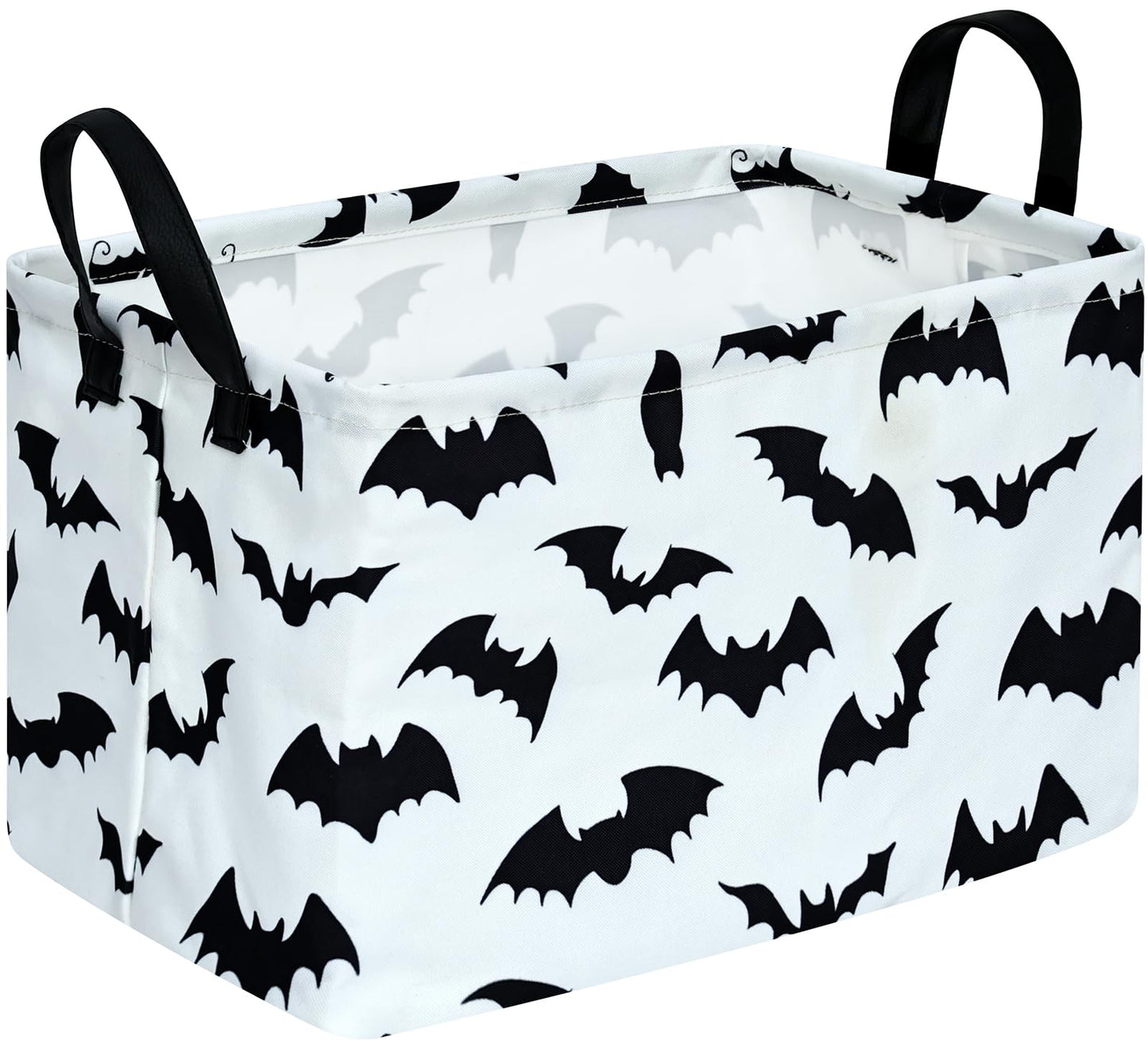 KUNRO Bat Pattern Halloween Storage Gift Basket Canvas Storage Bins with Handles Rectangle Storage Cubes Organizer for Bedroom Living Room
