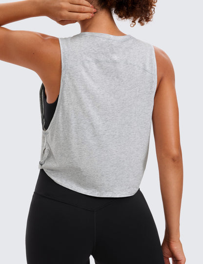 CRZ YOGA Pima Cotton Cropped Workout Tank Tops for Women - Sleeveless Sports Athletic Yoga Running Gym Crop Shirts Light Grey Heather Small