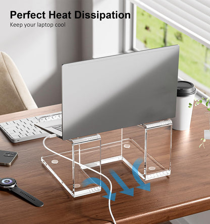 FUCDTEFC Acrylic Laptop Stand for Desk, Laptop Riser for 10-17.3 Inch Laptops, Ergonomic Computer Stand Holder Compatible with Macbooks and Notebooks- Clear