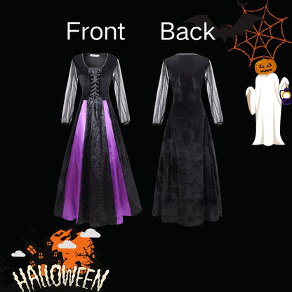 Colorful House Women Wicked Witch Costume, Purple Long Sorceress Classic Dress (Small, Purple/Black 3)