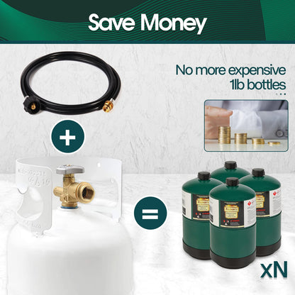 KOMAN 5FT Propane Hose Adapter 1lb to 20lb, Propane Tank Aapter,Converter for Buddy Heaters,Coleman Camping Stove,Weber Q/Blackstone Griddle Grill,1lb Propane Appliances Connect to 20lb Tank,Certified