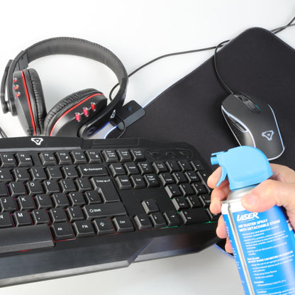 Laser Compressed Air Duster Spray 400ml with Air Blower Extension Tube - Cleaning Kit for Keyboard, Computer Monitor Vents, TV Edges, Printer, Laptop, Desktop PC, Digital Camera