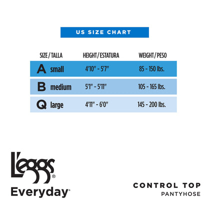 L'eggs Everyday Control Top Sheer Toe Pantyhose for All Day Comfort, 100% Nylon, Nude, Size Q (Pack of 3)