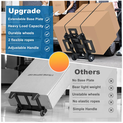 Folding Hand Truck Trolley Dolly, Folding Cart Small Trolley Dolly with Wheels, Lightweight Utility Dolly Expandable Baseplate Small Backpack Portable Luggage Cart for Airport Travel