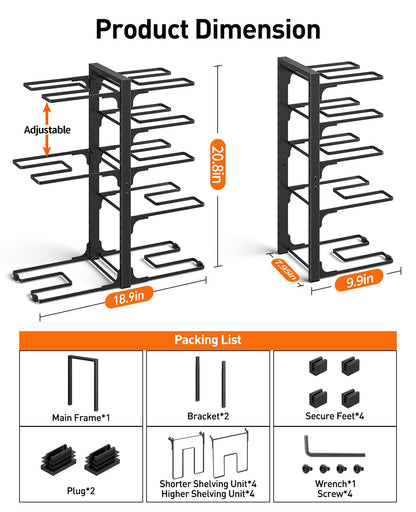 ORDORA Pots and Pans Organizer for Cabinet 16.61'' Height, 8 Tier Pot Organizers Rack with 3 DIY Methods, Adjustable Pan Organizer under Cabinet Kitchen Organization and Storage