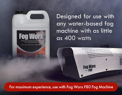 FogWorx Fog Juice - 1 Gallon of Organic Fog Fluid (128 oz) - Medium Density, High Output, Long Lasting Fog Machine Fluid for 400 Watt to 1500 Watt Machines
