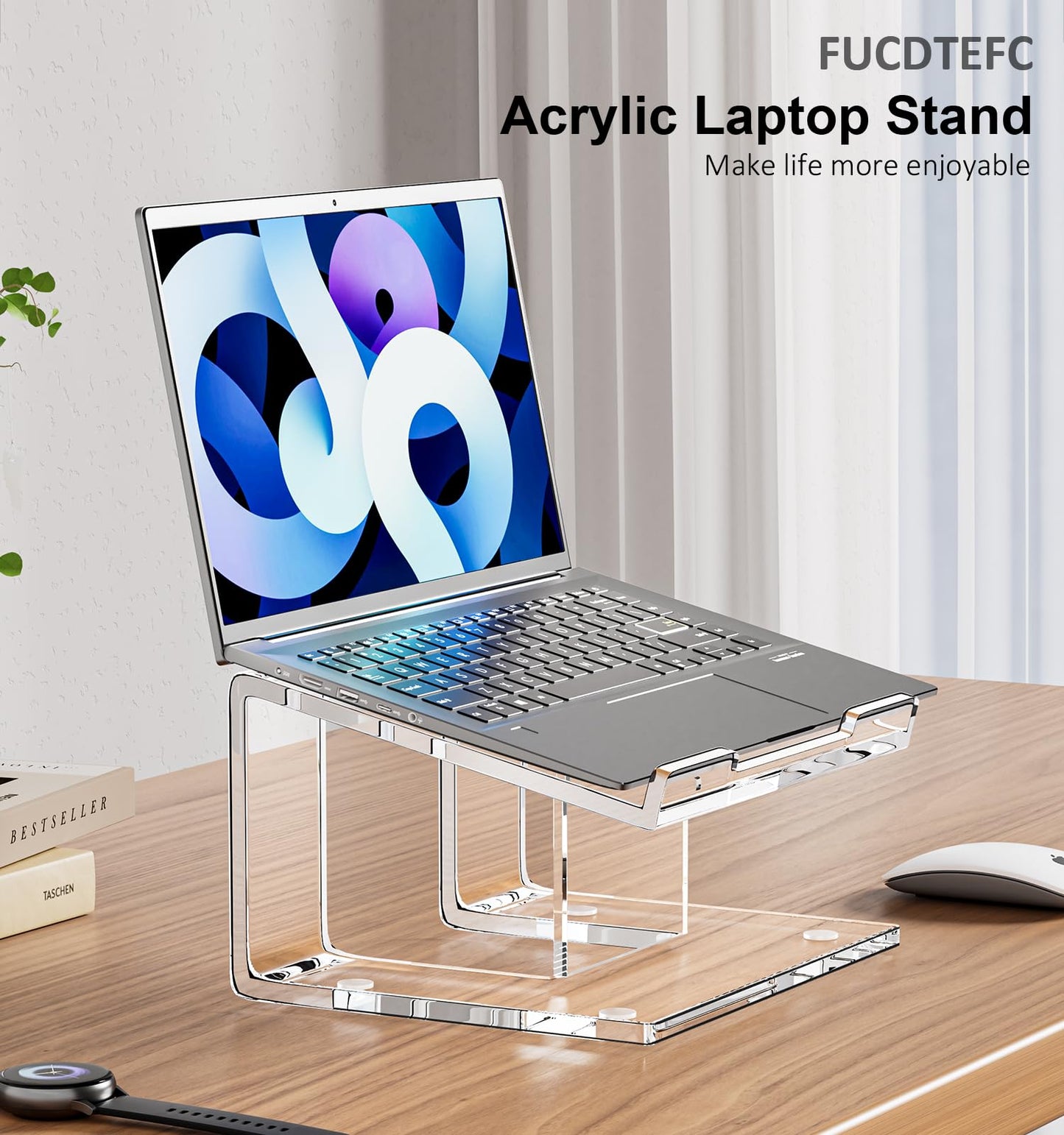 FUCDTEFC Acrylic Laptop Stand for Desk, Laptop Riser for 10-17.3 Inch Laptops, Ergonomic Computer Stand Holder Compatible with Macbooks and Notebooks- Clear