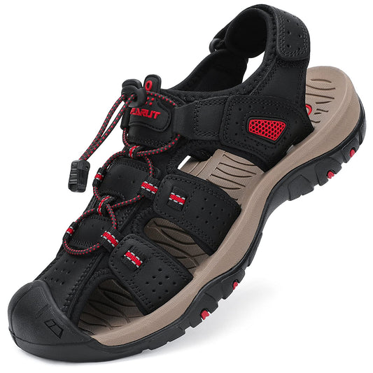 FLARUT Men's Sport Sandals Outdoor Hiking Sandals Closed Toe Leather Athletic Lightweight Trail Walking Casual Sandals Water Shoes (C-Black,43)
