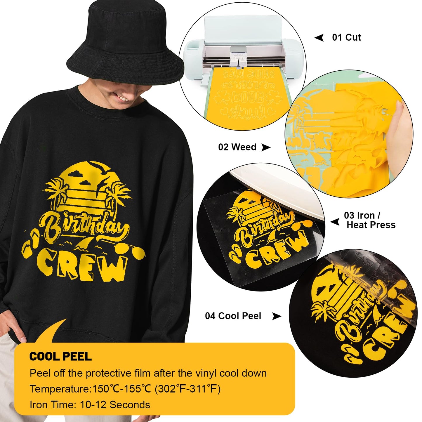 GIRAFVINYL Halloween Golden Yellow Heat Transfer Vinyl - 12” X 5ft Yellow Iron On Vinyl Yellow HTV Vinyl for T- Shirt, Easy to Use