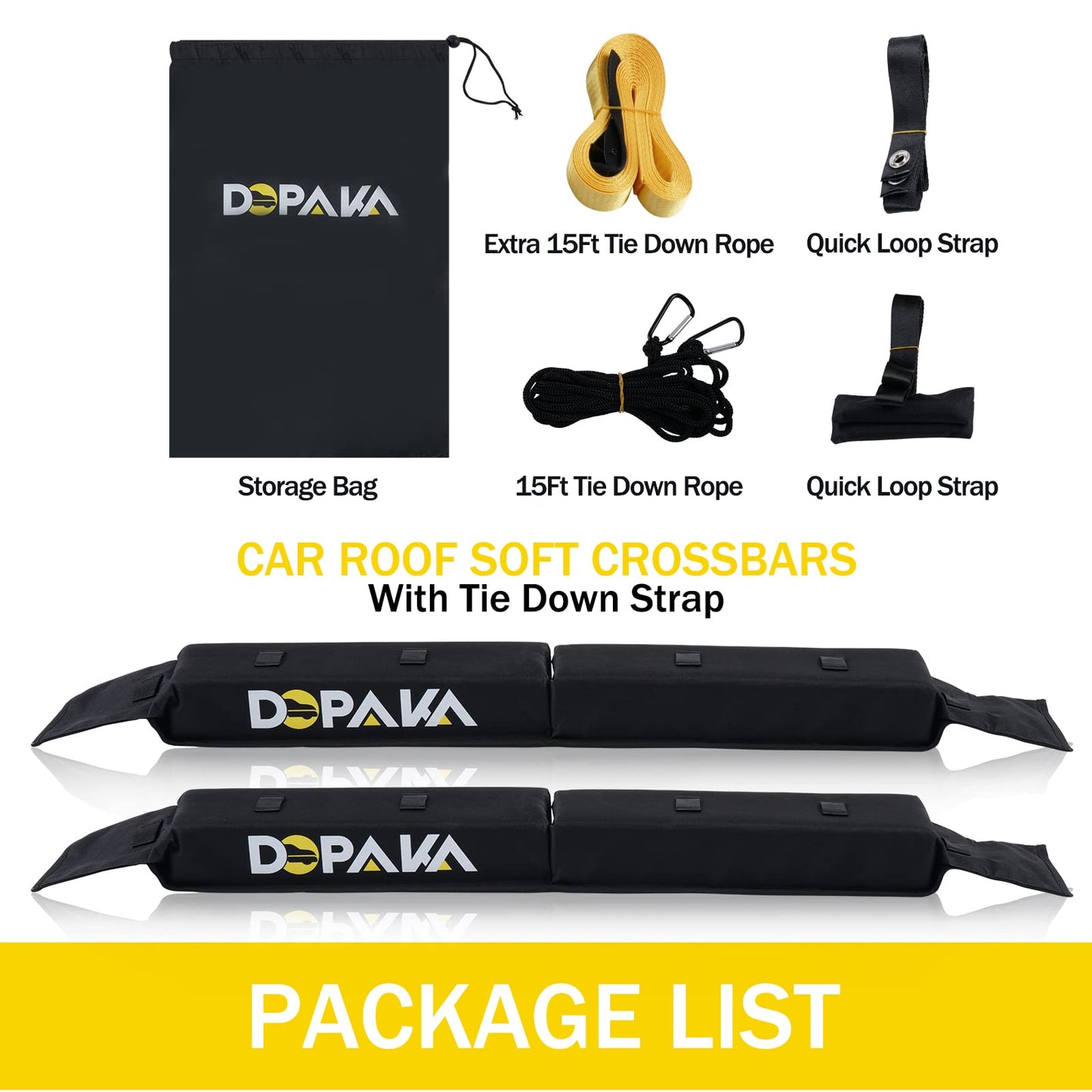 Kayak Roof Racks,Soft Roof Rack Pads,Universal Car Roof Rack for Surfboard/Ski/Kayak Paddle Board/Luggage Carrier System Include 2 Tie Down Straps,2 Tie Down Rope,2 Quick Loop Strap,and Storage Bag