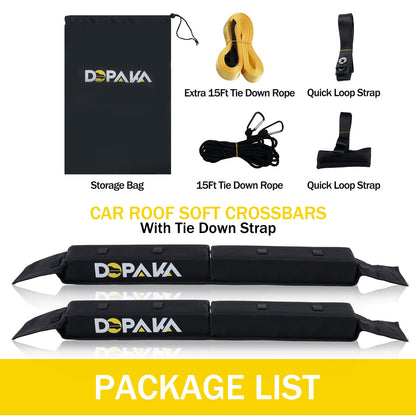 Kayak Roof Racks,Soft Roof Rack Pads,Universal Car Roof Rack for Surfboard/Ski/Kayak Paddle Board/Luggage Carrier System Include 2 Tie Down Straps,2 Tie Down Rope,2 Quick Loop Strap,and Storage Bag