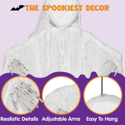JOYIN 63” Halloween Hanging Ghost Decorations Outdoor, White Faceless Grim Reaper in White Horror Robe for Halloween Tree Yard Party Outside Hanging Decorations Party Supplies