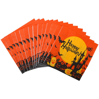 Elcoho 150 Pieces Halloween Disposable Beverage Paper Napkins Frightfully Fancy Cocktail Napkins with 2 Layers, 5 by 5 inches