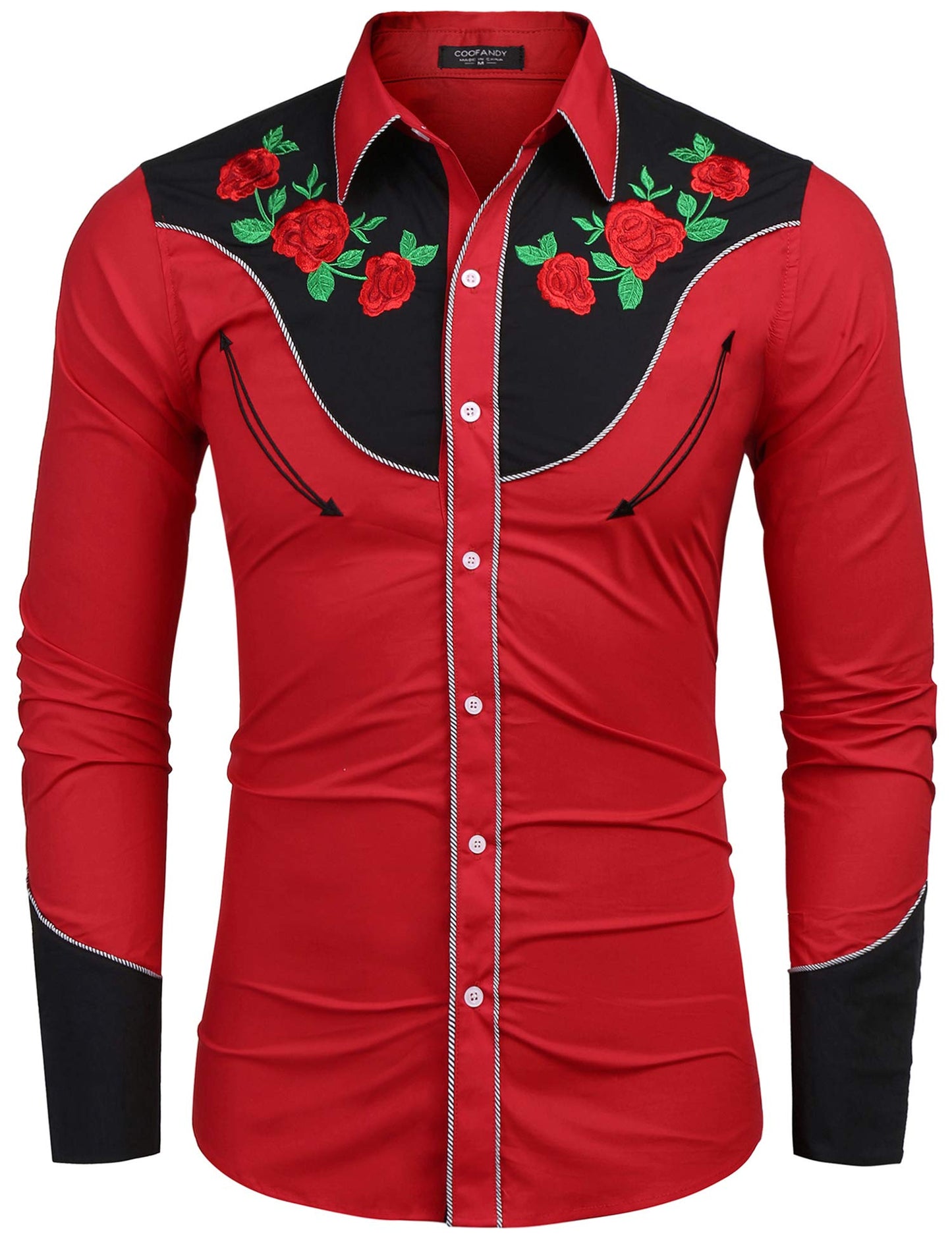 COOFANDY Men's Western Cowboy Embroidered Shirts Long Sleeve Slim Fit Cotton Casual Button Down Shirt