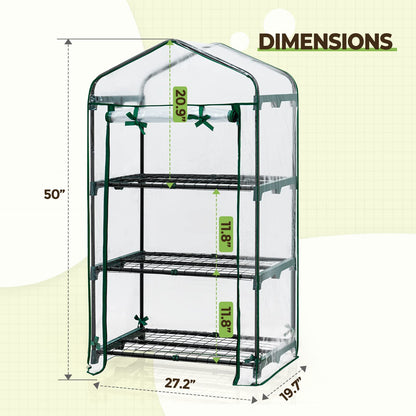 EAGLE PEAK Mini Greenhouse with Wire Shelves, Portable Indoor & Outdoor Garden Green House with Roll-Up Zipper Door, 3 Tier , 27"x19"x50", Clear PVC Cover