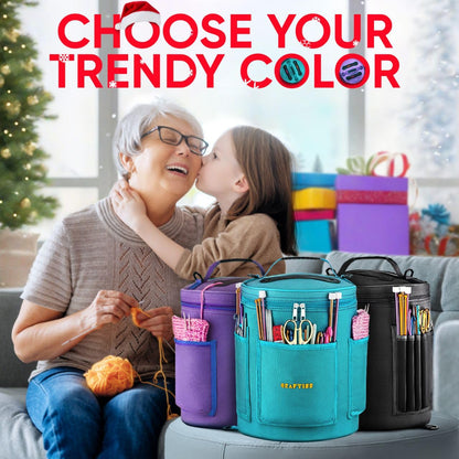 Knitting Bag Yarn Storage - Durable Canvas Yarn Bag - Yarn Organizer Crochet Bag with Knitting Accessories Case