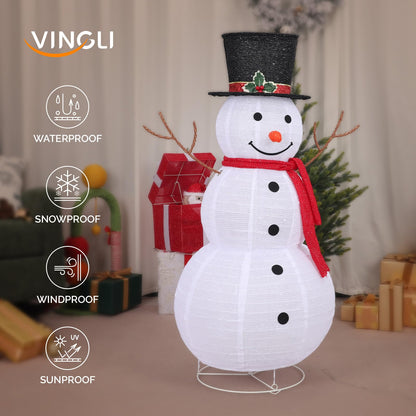 VINGLI Snowman Outdoor Christmas Decorations with 90 LED Lights, Lighted Snowman with Top Hat Holiday Ornaments Yard Decor for Home, Lawn and Front Yard-4 FT